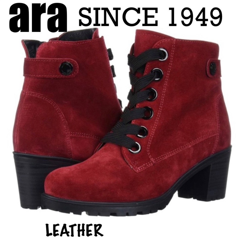- 💋♥️- ARA Women's Marta  leather Ankle Boot deep red with 2 1/2” heel.